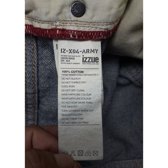 IZZUE IZ-X04-ARMY Frayed Edges Men’s Buttonfly Slim Fit  Jeans Size 36x31 - Picture 12 of 14